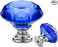 Ravinte 25 Pack Blue Crystal Knobs for Dresser Drawers - 30 mm Glass Cabinet Diamond Shaped Knobs with Silver Base