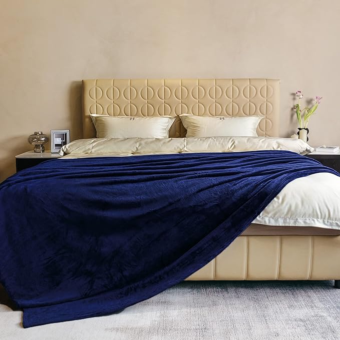 Fleece Plush Throw Blanket Navy Blue 108"x90""for Couch Fuzzy Cozy Flannel | by JIAHANNHA