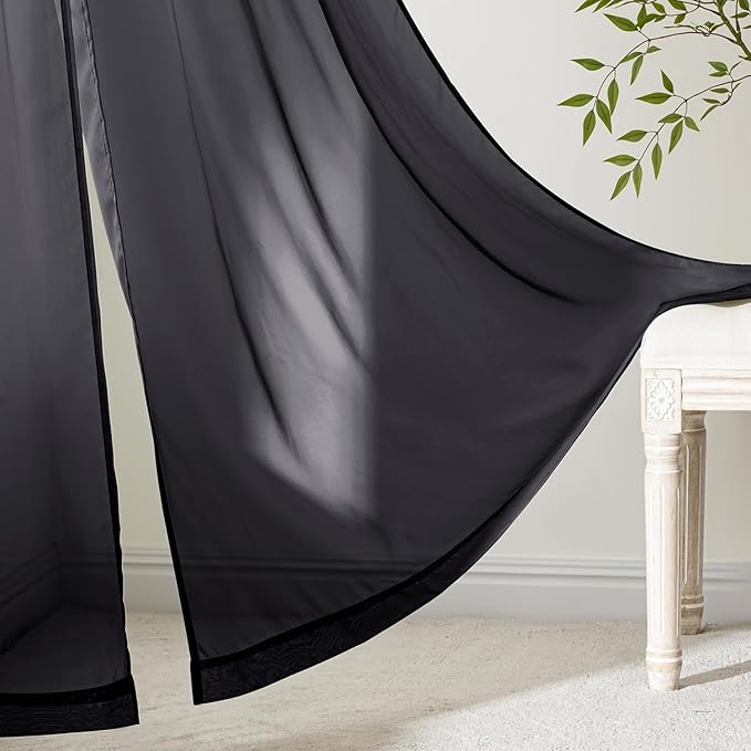 MIULEE Black Sheer Curtains 90 Inches Long 4 Panels 54 x 90 Inches | Light - Image 6