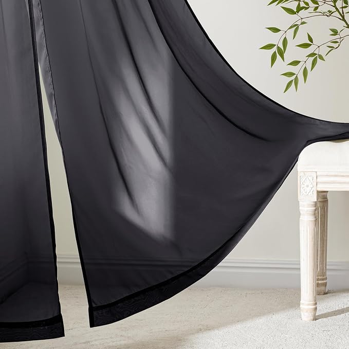 MIULEE Black Sheer Curtains 63 Inches Long 4 Panels 54 x 63 Inches | Light - Image 6