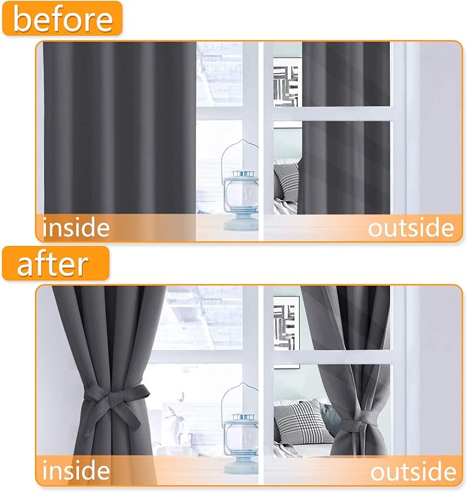 Blackout Curtains for Bedroom, Dark Grey, 38 x 54 Inch, 2 Panels | Thermal - Image 4