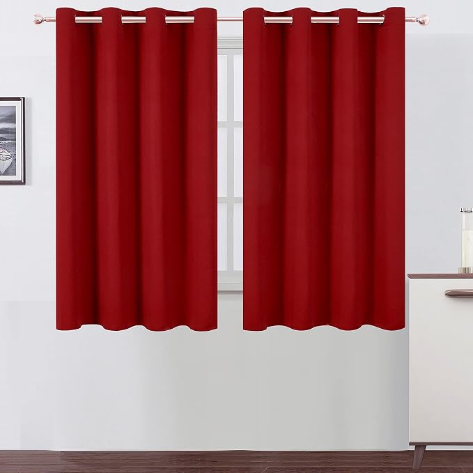 Red Blackout Curtains/52 x 45 Inch Length Kids Curtains/Set of 2 Panels Grommet by Lemomo