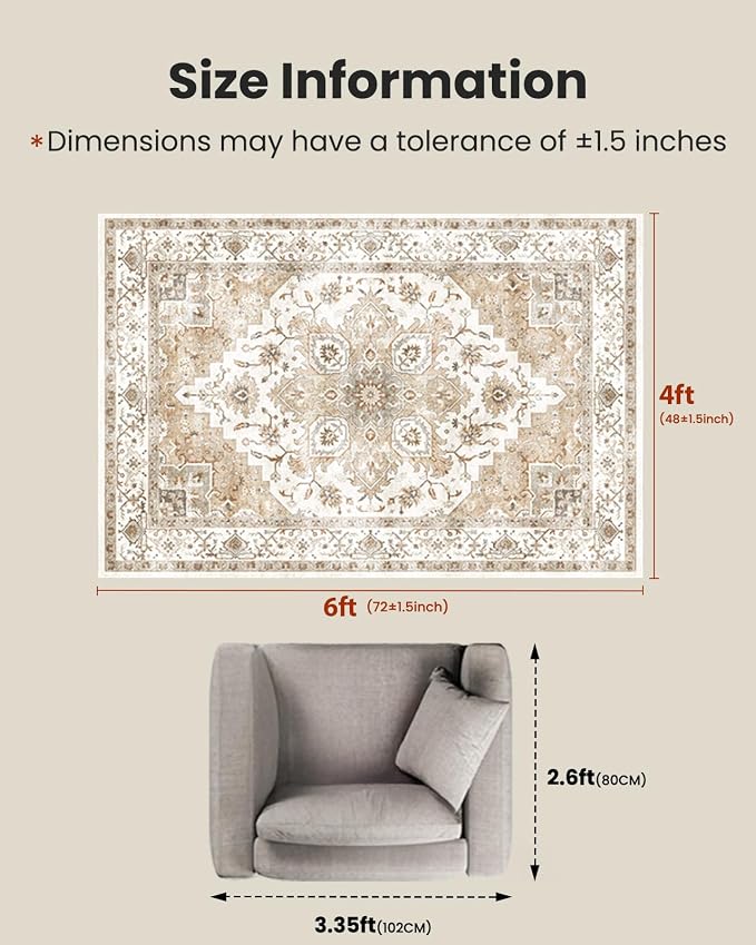 AMADA HOMEFURNISHING 4x6 Washable Area Rug, Low-Profile Entryway Rug - Image 2
