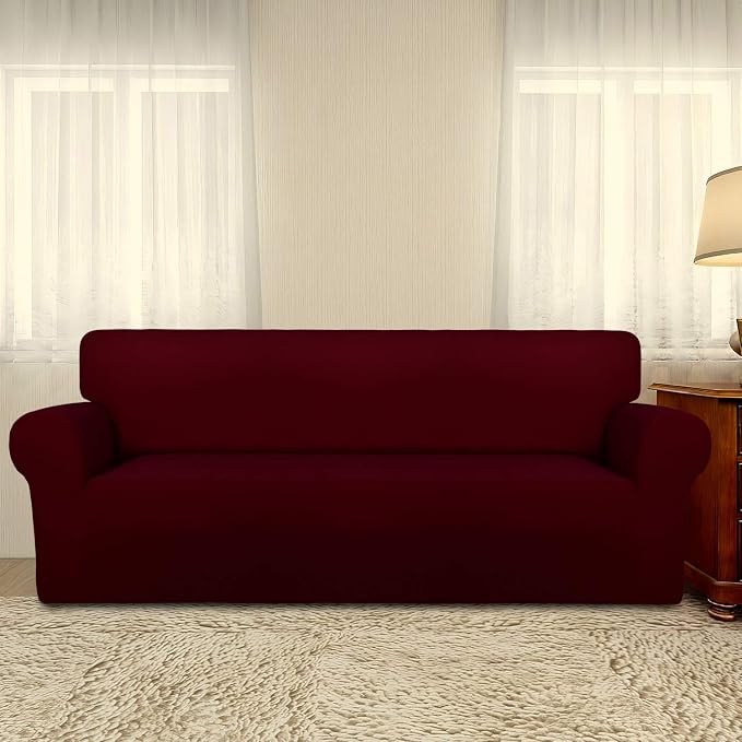 PureFit Stretch Oversized Couch Covers Fleece Sofa Slipcovers Wine | 1-Piece - Image 2