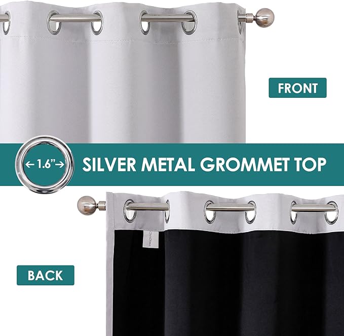 ChrisDowa 100% Blackout Curtains 102 inch Long for Bedroom with Black Liner, 2 Thick Layers Total Blackout Thermal Insulated Grommet Window Curtains 2 Panels Set (Greyish White, 52 x 102 Inch)