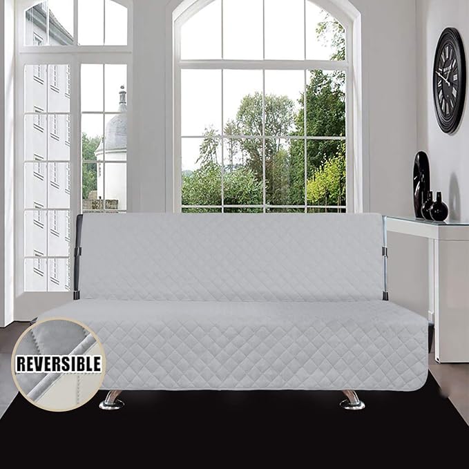 Easy-Going Reversible Couch Cover, Large Futon Sofa, Light Gray/Ivory | Machine - Image 2