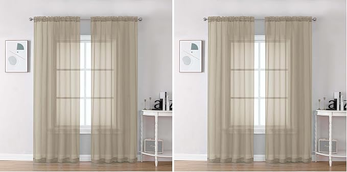 Chyhomenyc Taupe Sheer Curtains 84 Inches Long 2 Panels Set- Light Filtering by Chyhomenyc