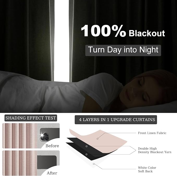 Topfinel Light Pink Linen Blackout Curtains 108 Inches Long - Image 4