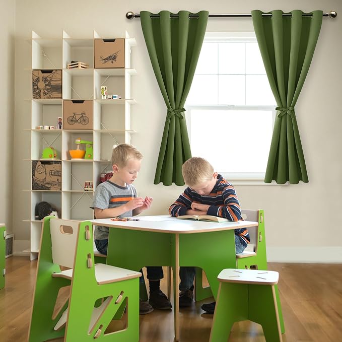 Blackout Curtains for Bedroom, Olive Green, 52 x 54 Inch 2 Panels | Thermal - Image 6