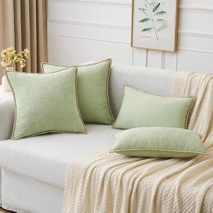 MIULEE Decorative Lumbar Throw Pillow Covers 12x20 Inch Light Green 2 Pack | - Image 5