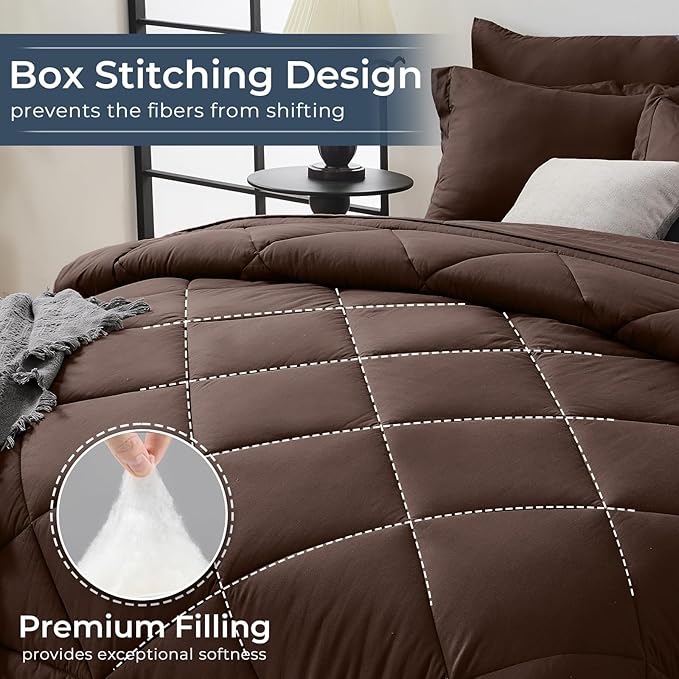 HEVUMYI Brown Twin-XL Comforter Set - 5-Piece All Season Bed in a Bag Twin-XL, Ultra Soft Bedding Set with Comforter, Flat Sheet, Fitted Sheet, Pillowcases, Pillow Shams