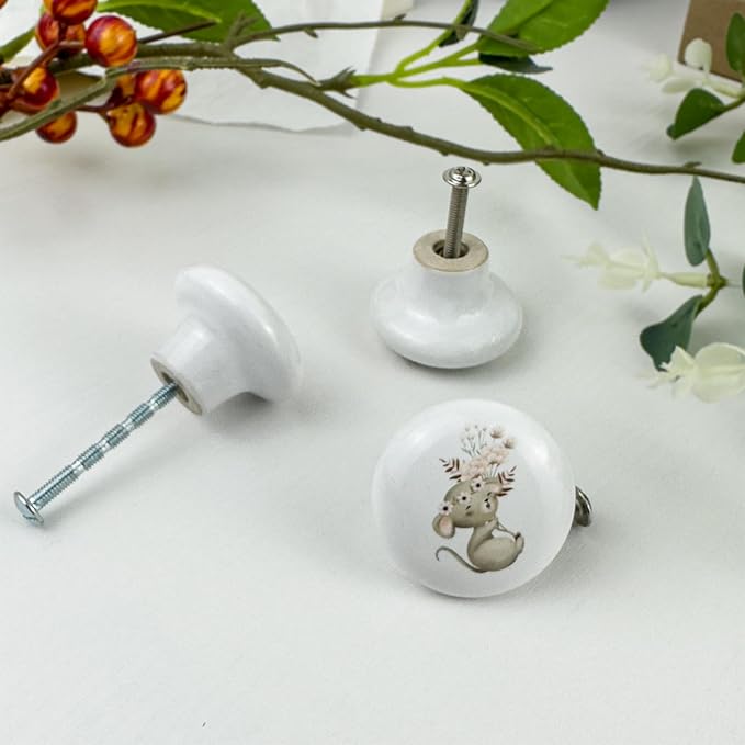 8Pack1.5 Ceramic Flower Safari Animals Cabinet Handle Knob Rabbit Nursery Wardrobe Dresser Drawer Knobs Pulls