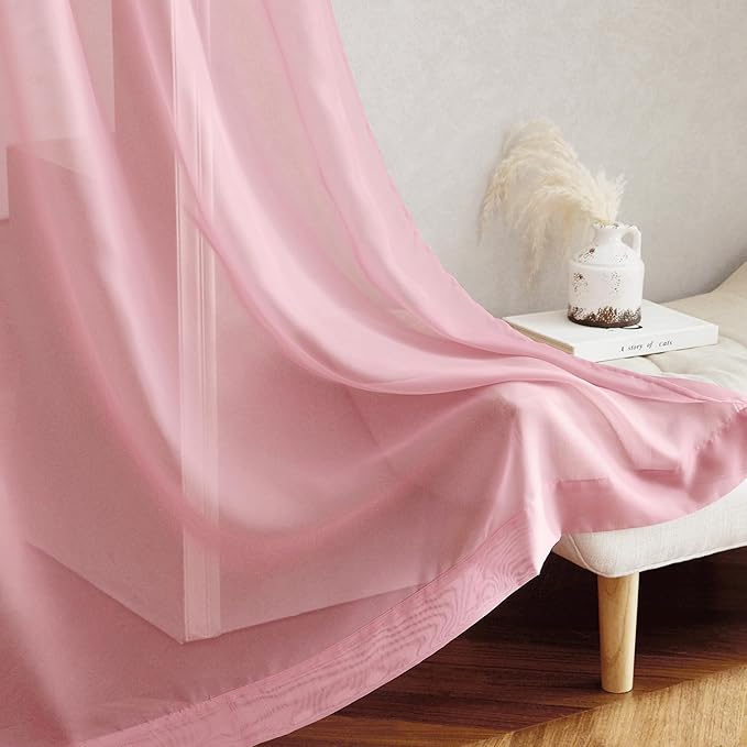 NICETOWN Pink Sheer Curtains 2 Panels for Girls Room, Grommet Voile Sheer Window Treatments Airy & Elegant Light Filtering Drapes for Bedroom, W54 x L84, 2 Panels