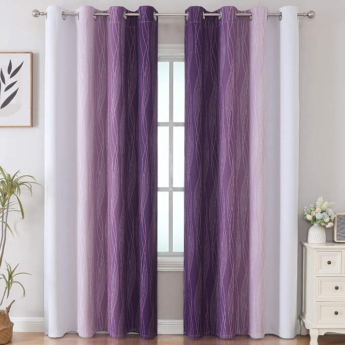 Purple and Greyish White Ombre Blackout Curtains - Image 2