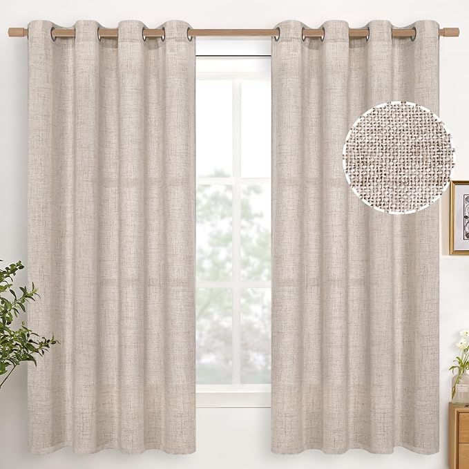 YoungsTex Linen Semi Sheer Curtains 63 Inch Length, Light Filtering Drapes | by YoungsTex
