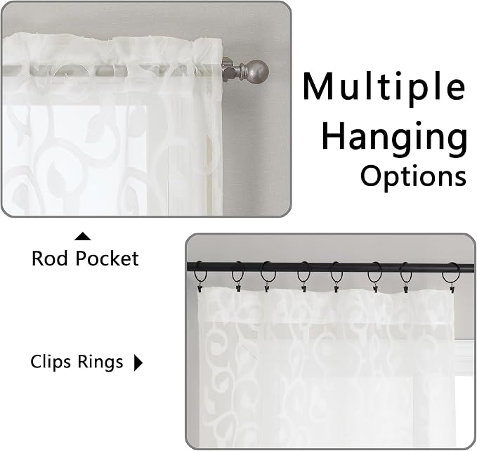 Furman Sheer Curtains 72 inches Long 2 Panels Set, Light Filtering Top Rod - Image 4