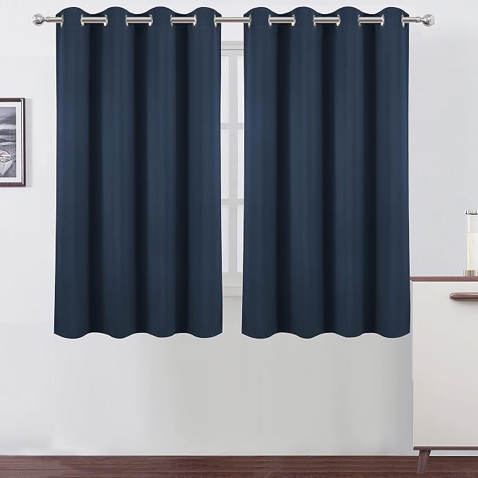 Navy Blue Blackout Curtains/52 x 45 Inch/Set of 2 Panels Room Darkening Short by Lemomo
