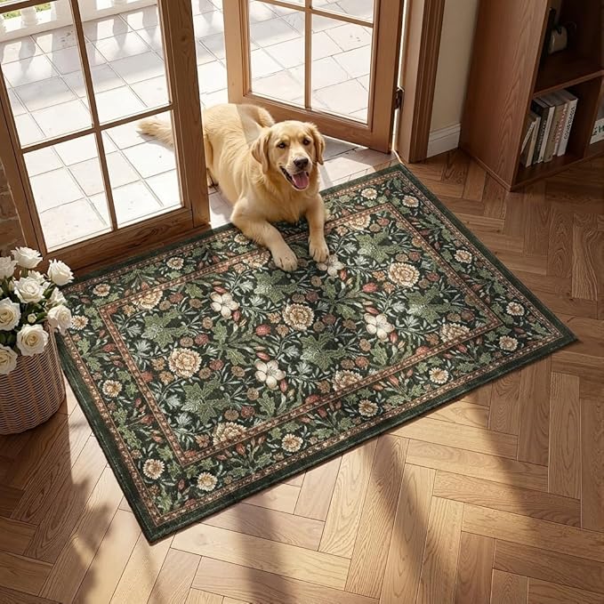 GarveeHome Small Forest Green Entryway Rug, 2x3 Washable Front Door Rug Indoor by GarveeHome