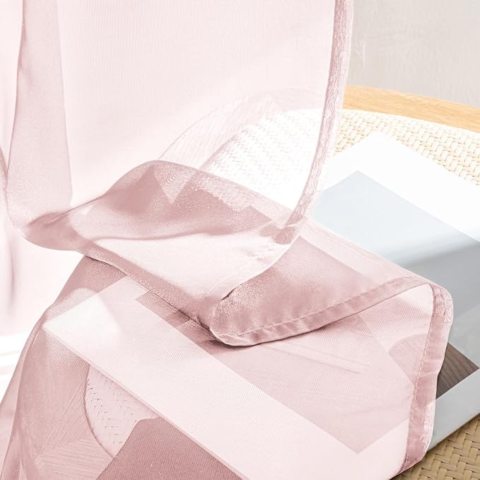 MIULEE Blush Pink Sheer Curtains 108 Inches Long 4 Panels 42 x 108 Inches | - Image 7