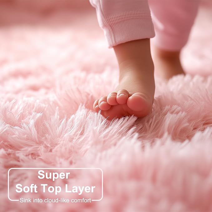 Amdrebio Pink Fluffy Shaggy Kids Area Rug 3x5 - Image 4