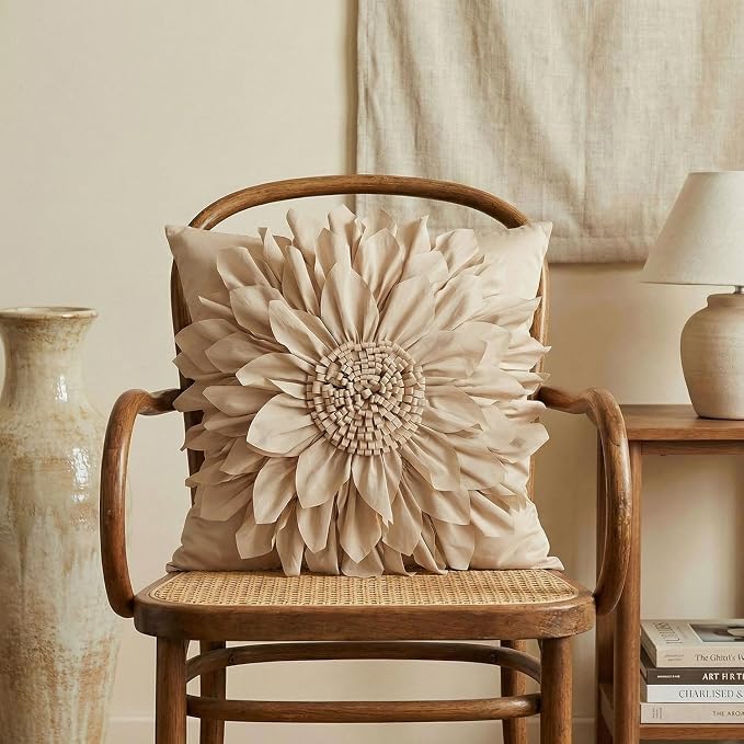 Beige Taupe Accent Flower Decorative Throw Pillow Covers - Image 7