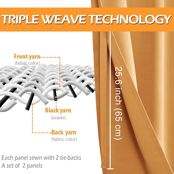 Blackout Curtains for Bedroom, 60 x 63 Inches Length Pumpkin Orange | Thermal - Image 4