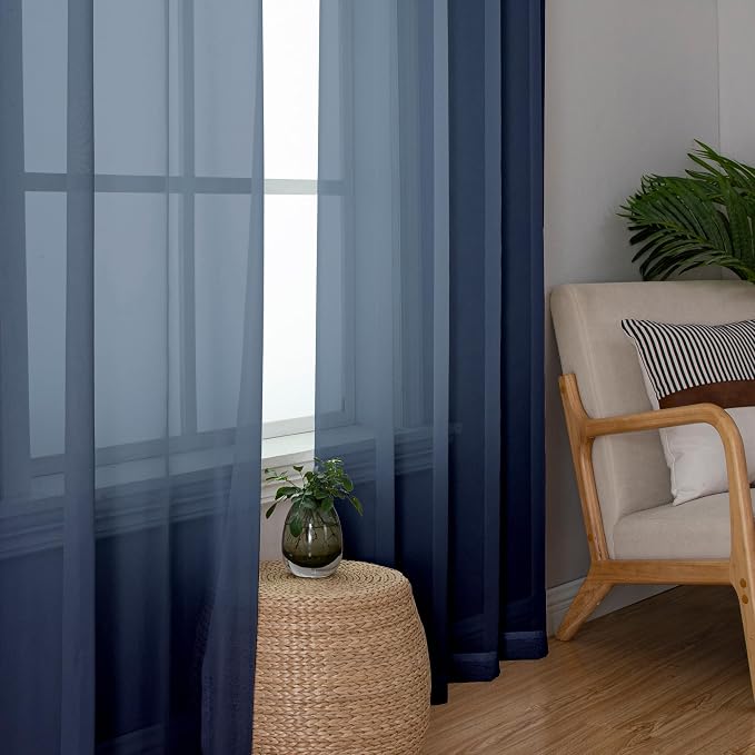 Navy Blue Sheer Curtains 78 Inches Long 2 Panels, Light Filtering Voile Airy - Image 2