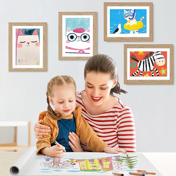 8 Pack Kids Artwork Frames Changeable 8.5 x 11 Inch Children Art Projects Kids Art Frames Front Opening Picture Display Frame, Wood