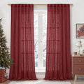Burgundy Red Linen Curtains 90 Inch by LAMIT