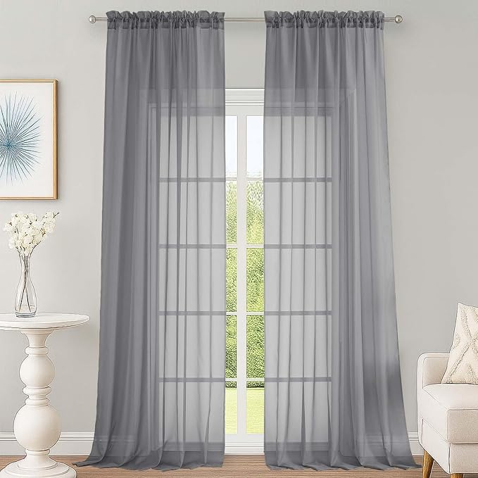 Sheer Grey Curtains 108 Inches Long by OWENIE