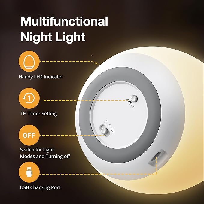 JolyWell Night Light for Kids, Baby Egg Light with 7 Colors Changing Mode & Stepless Dimming, Nursery Night Lamp BPA Free,Rechargeable Egg Night Light for Breastfeeding 1h Timer & Touch Control