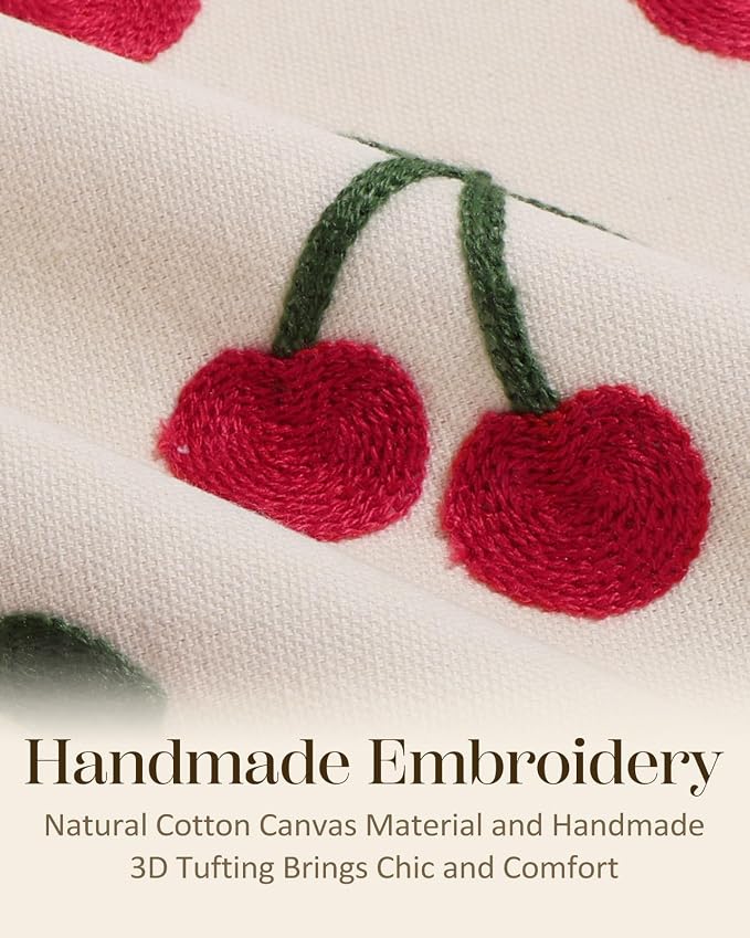 Embroidered Throw Pillow Cover 18x18 Inch, Little Cherry | Decorative Pillow - Image 2