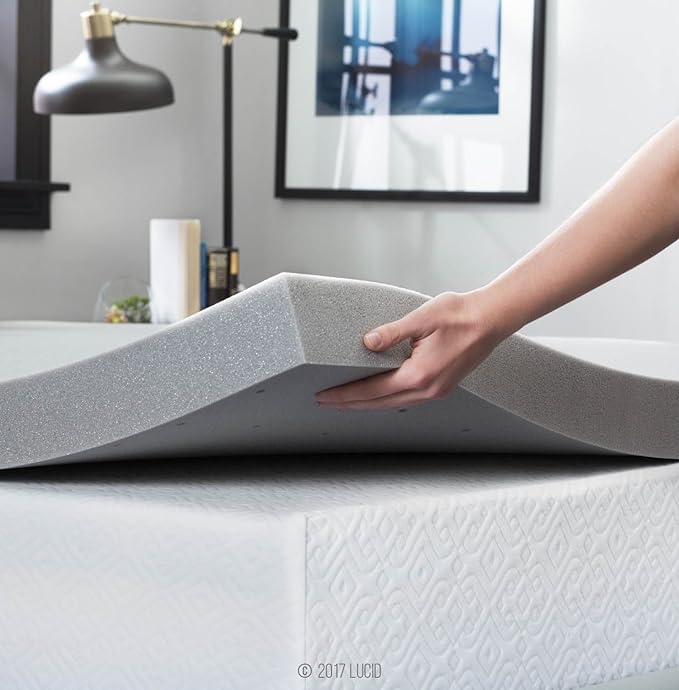 LUCID 3 Inch Bamboo Infused Memory Foam Mattress Topper - California King Size – Cooling Ventilation – Pressure Relieving Bed Topper - Mattress Pad – CertiPur Certified