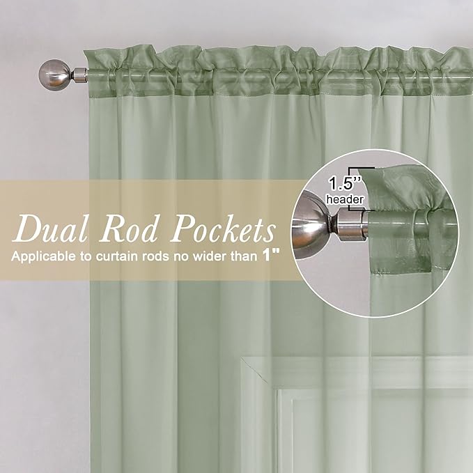Short Sheer Curtains 54 Inches Length 2 Panels, Light Filtering Voile Curtain - Image 2