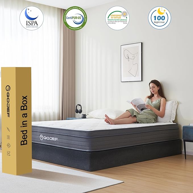 Full Size Mattress, 12 Inch Hybrid Mattress in a Box with Independent Pocket Spring - Zoned Support, Soft and Comfortable, Pressure Relief, Medium Firmness, CertiPUR-US Certified