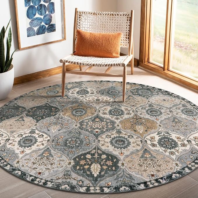 Lahome Moroccan Washable Round Area Rug, Soft Vintage Circle Round Rugs 6ft | by Lahome