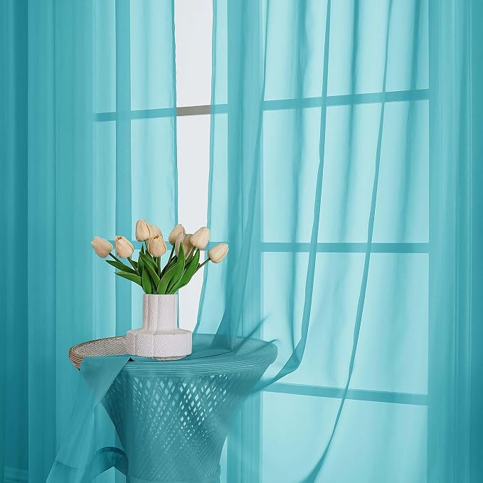 Turquoise Sheer Curtains 72 Inches Long 2 Panels Set, Transparent Voile Sheer - Image 6