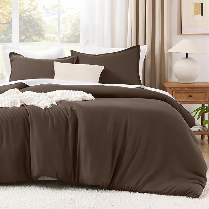 Litanika Comforters Chocolate Oversized Queen Size, 3 Pieces Lightweight Solid Bedding Set & Collections, All Season Fluffy Bed Set (98x98In Comforter & 2 Pillowcases)