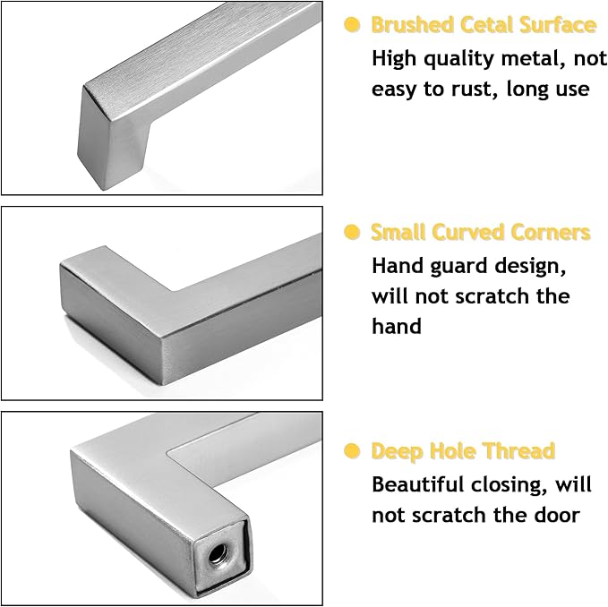 Cabinet Pulls Brushed Nickel Cabinet Handles Square Drawer Pulls, 40 Pack 15 Inch Stainless Steel Kitchen Door Cupboard Cabinet Handles, Cabinet Hardware Drawer Handles, 384mm Hole Centers