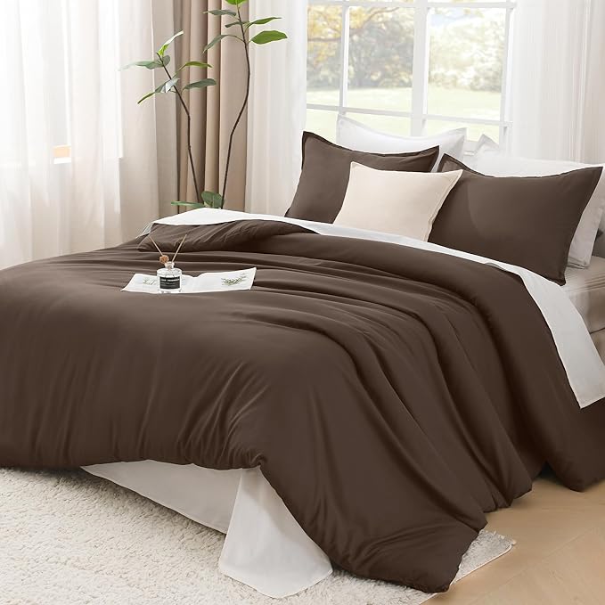 Litanika Comforters California King Size Chocolate, 3 Pieces Lightweight Solid Bedding Set & Collections, All Season Fluffy Bed Set (104x96 Inches Comforter & 2 Pillowcases)