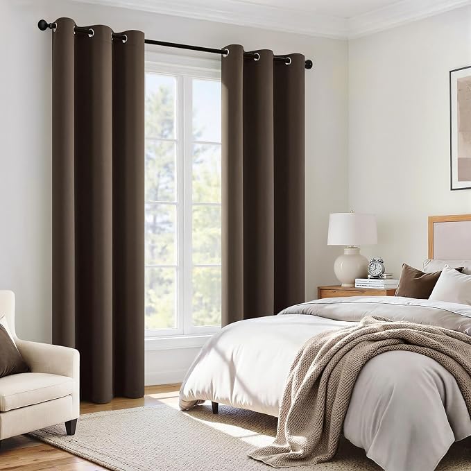 MIULEE Chocolate Brown 100% Blackout Curtains - Image 6
