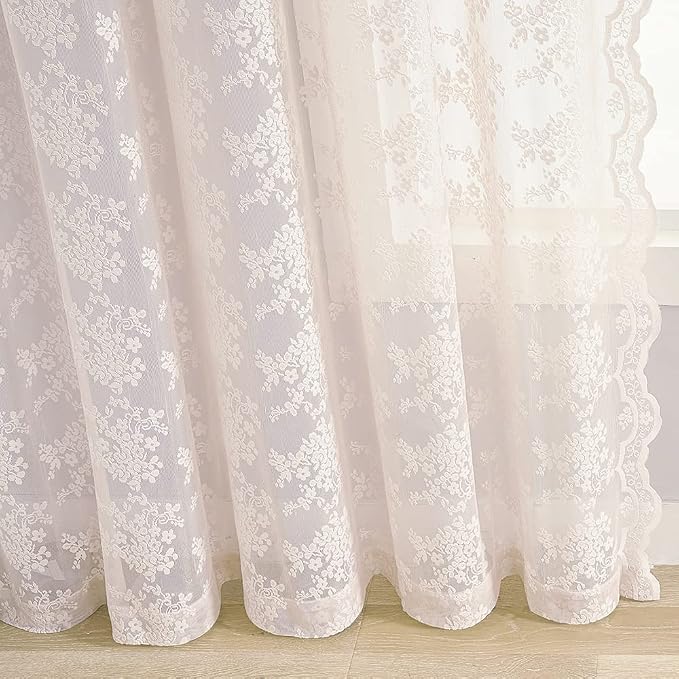 YJ YANJUN Vintage Lace Curtains 63 Inch Length 2 Panels Set Cute Floral Designs - Image 5