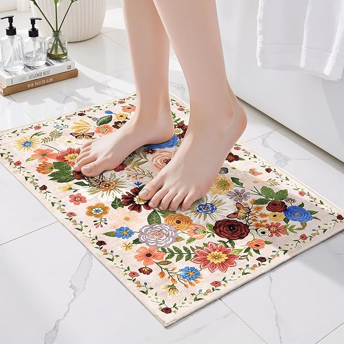 Blush Floral Entry Rug Small Door Mat 24x17 Inch by WelcometoBabovid