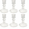 Glass Candlestick Holder,Striped Taper Candle Holders,Set of 6 Candle Stand for Table Centerpieces, Home Decor,Weddings,Festival and Parties (Clear Dimond Pattern)