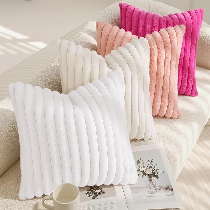 decorUhome Fall Faux Fur Throw Pillow Covers 24x24 Set of 2 Blush Pink | - Image 7