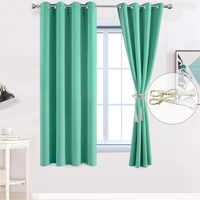Yakamok Room Darkening Curtains 52x63 inch Length Turquoise-Living Room | 2 - Image 2