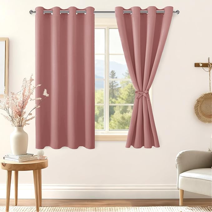 Blackout Curtains for Bedroom, 2 Panels, Dusty Rose, 52 x 45 Inch | Thermal - Image 8