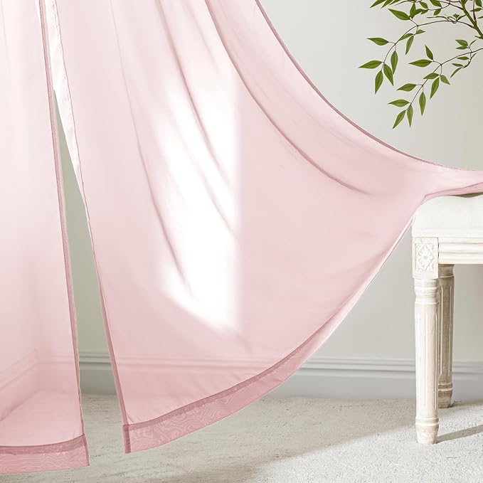 MIULEE Blush Pink Sheer Curtains 96 Inches Long 4 Panels 42 x 96 Inches | Light - Image 6