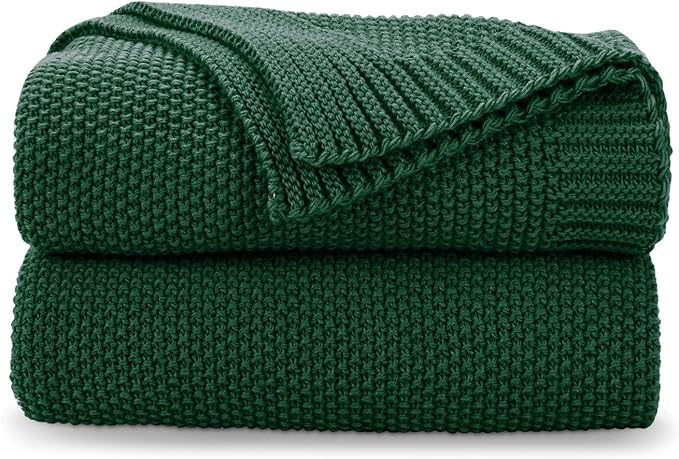 CozeCube Christmas Green Seed Stitch Throw Blanket 50"x60", Farmhouse Decor | by CozeCube