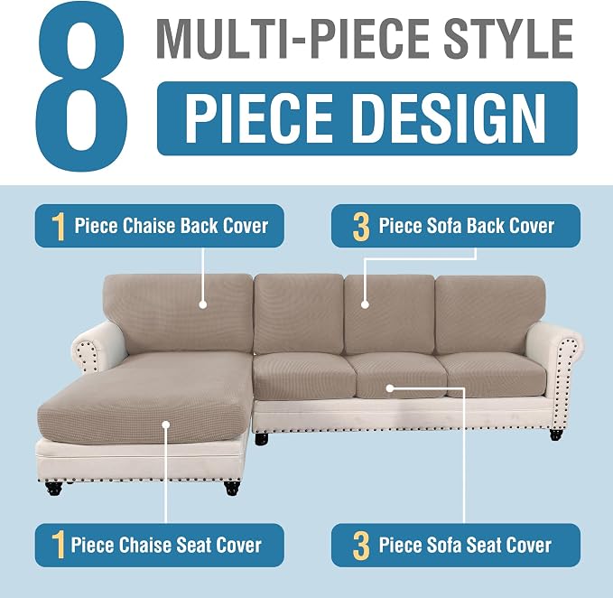 H.VERSAILTEX Sectional Couch Covers 8 Pieces Stretch Sofa Covers - Image 3